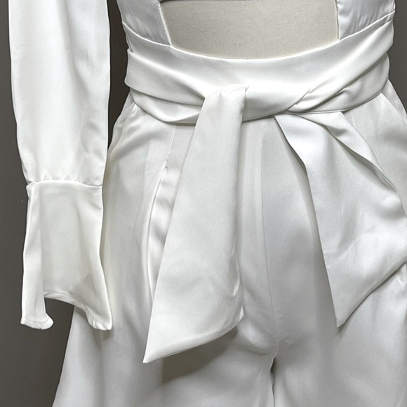 White One Sleeve Wide Leg Jumpsuit with front/back cutout - Picture 10 of 11